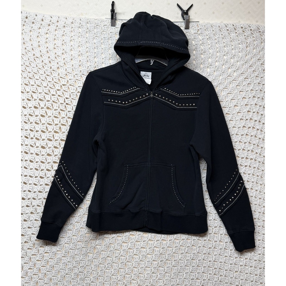 Ariat Julie Fleece Hoodie Women's Size M Black Full Zip Long Sleeveless Bling